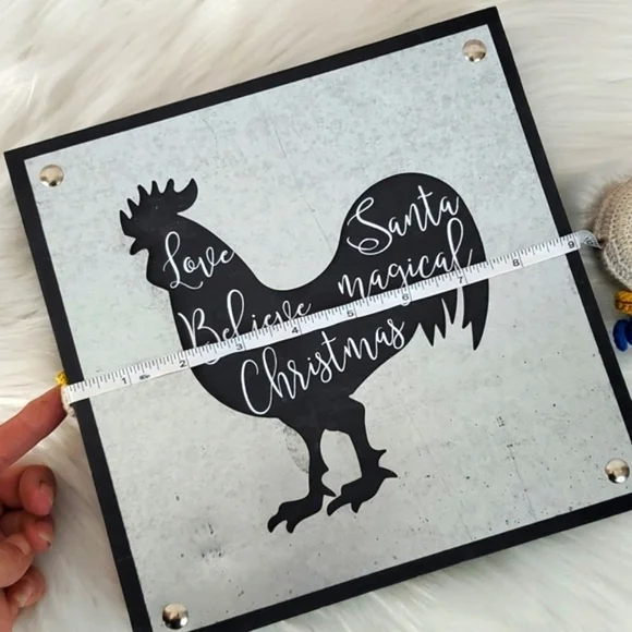 Country Christmas Galvanized Metal Chicken Rooster Xmas Farmhouse Decor 9"x9" - Picture 8 of 8